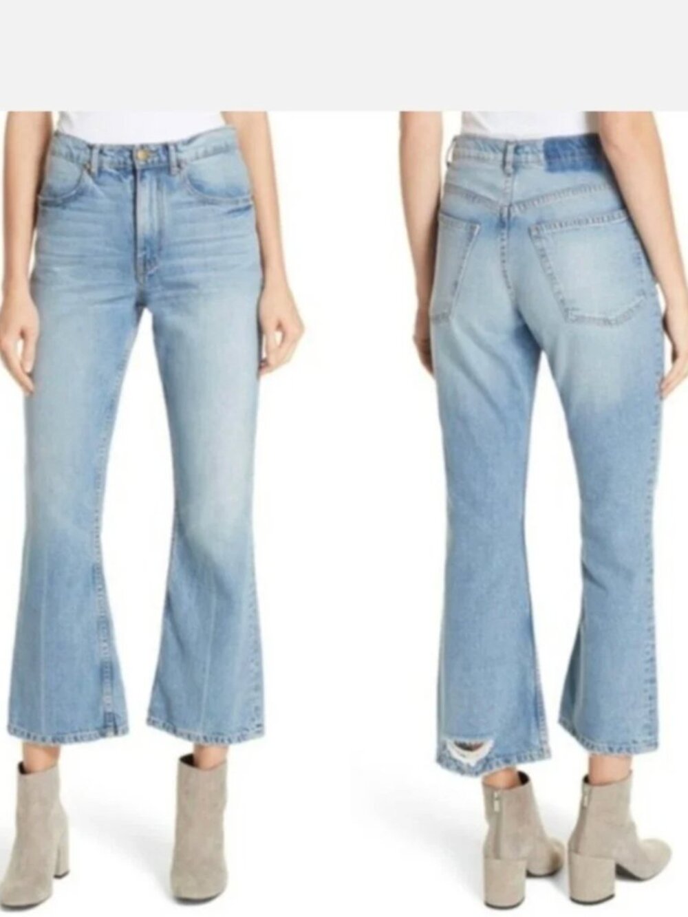 The Great The Western Crop Jeans Cotton High Rise Denim Distressed Pants Blue 30
